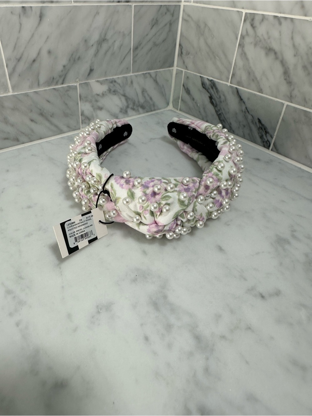 Lele Sadoughi Pink Floral Pearl Padded Headband